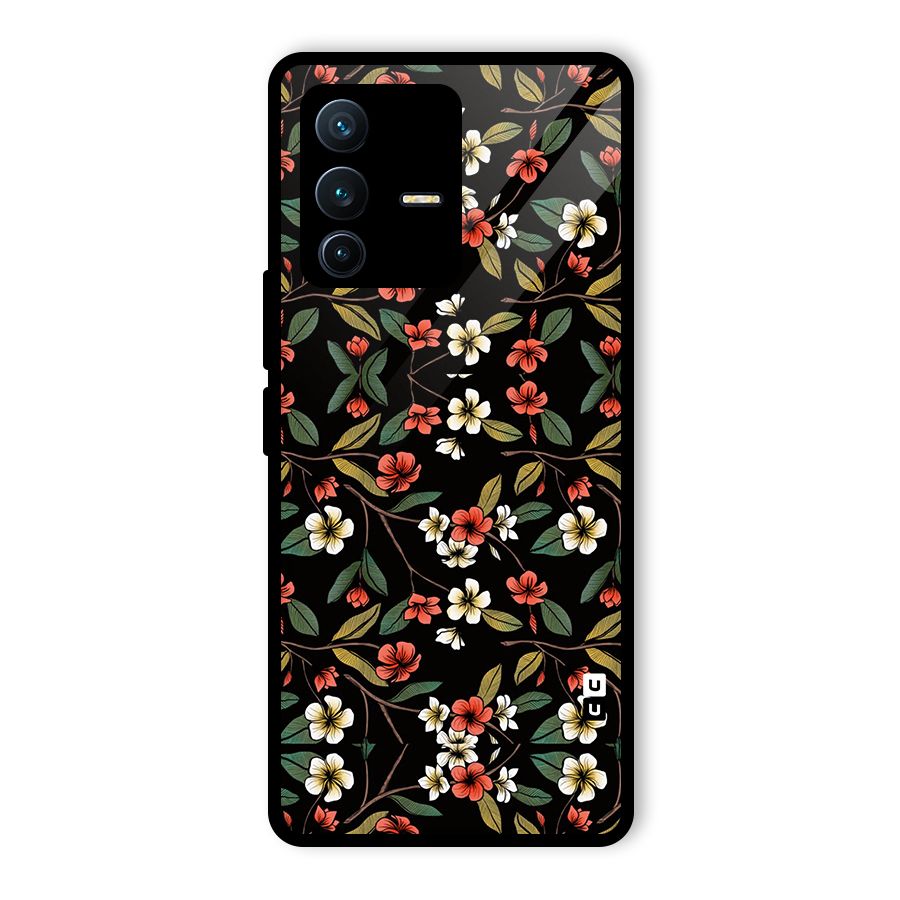 Decorative Florals Pattern Glass Back Case for Vivo V23 Pro