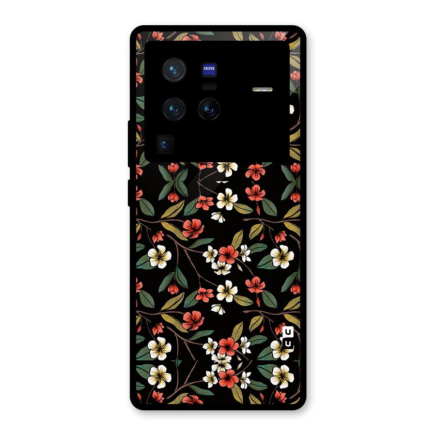 Decorative Florals Pattern Glass Back Case for Vivo X80 Pro
