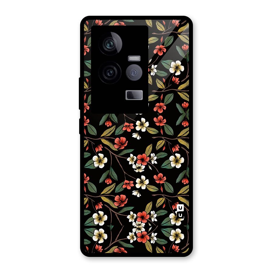Decorative Florals Pattern Glass Back Case for Vivo iQOO 11 5G