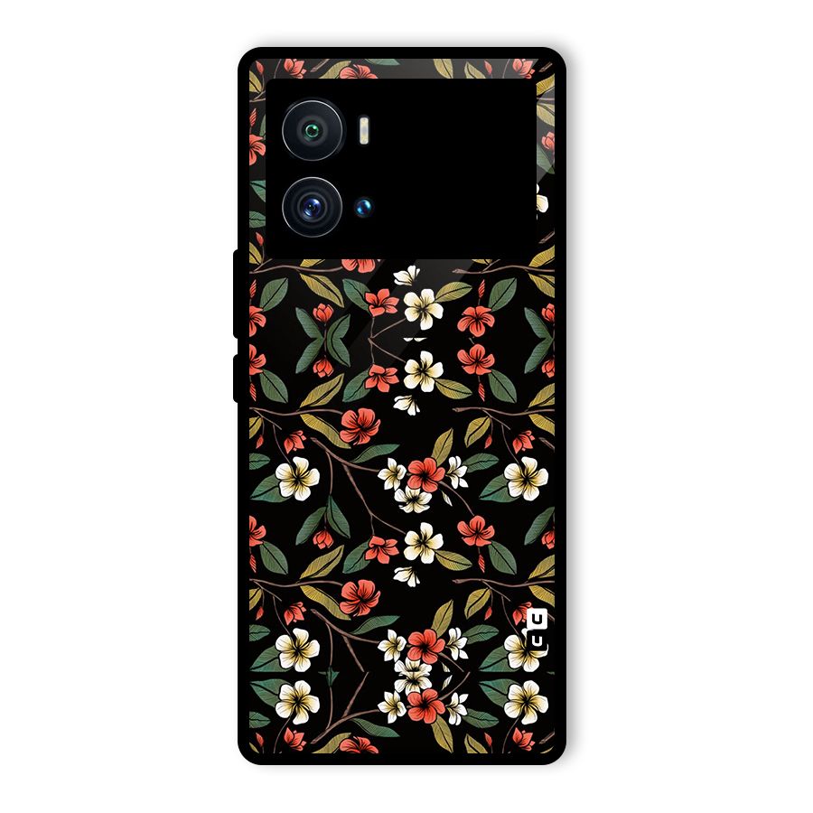 Decorative Florals Pattern Glass Back Case for Vivo iQOO 9 Pro