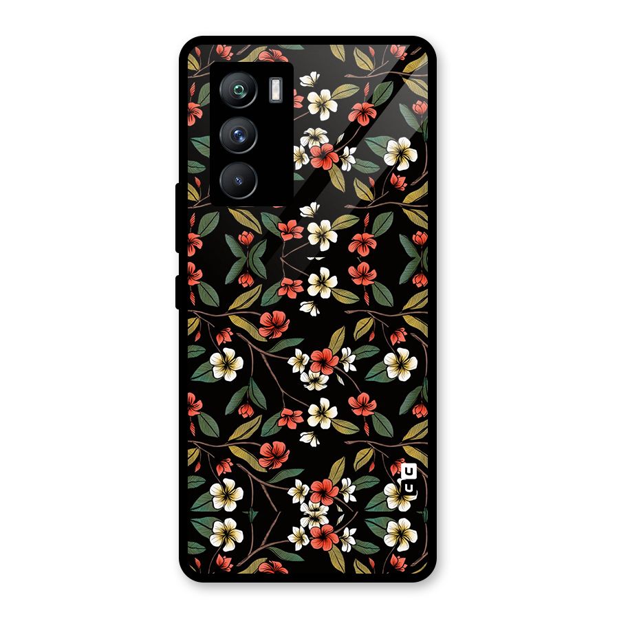 Decorative Florals Pattern Glass Back Case for Vivo iQOO 9 SE