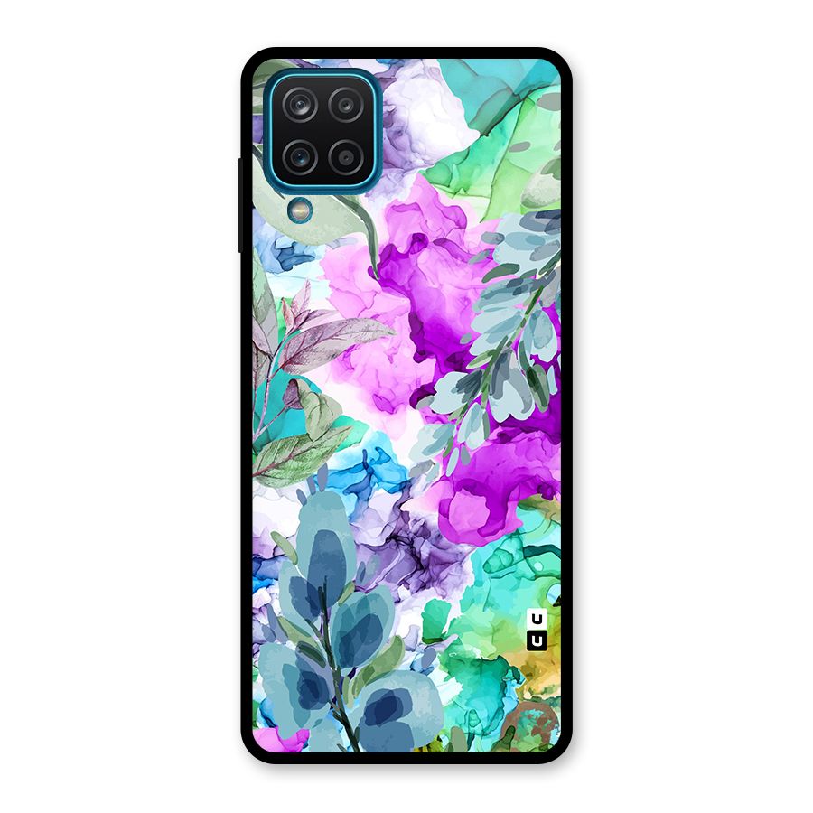 Decorative Florals Printed Glass Back Case for Galaxy A12