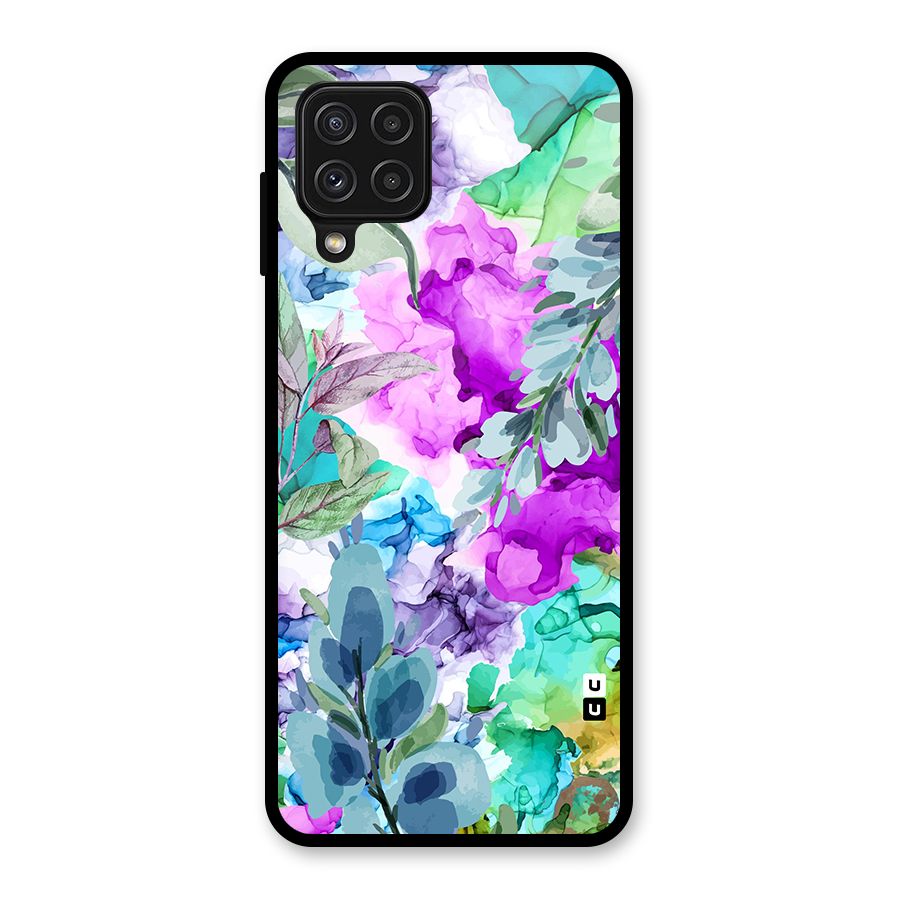 Decorative Florals Printed Glass Back Case for Galaxy A22 4G