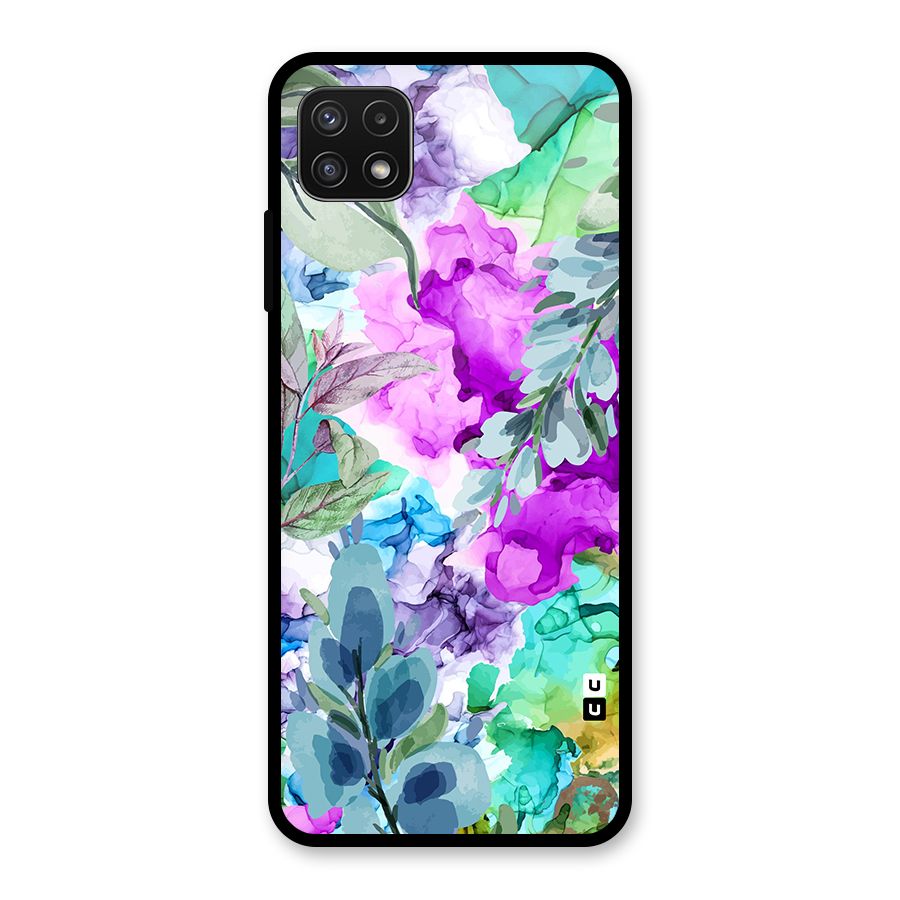 Decorative Florals Printed Glass Back Case for Galaxy A22 5G