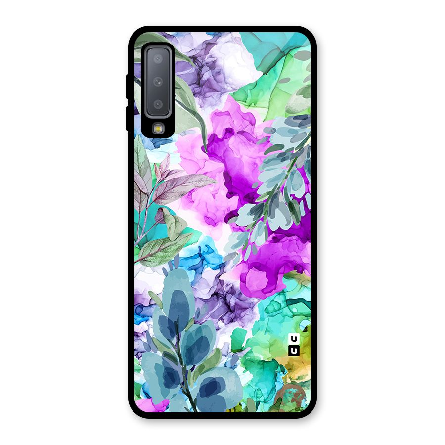 Decorative Florals Printed Glass Back Case for Galaxy A7 (2018)