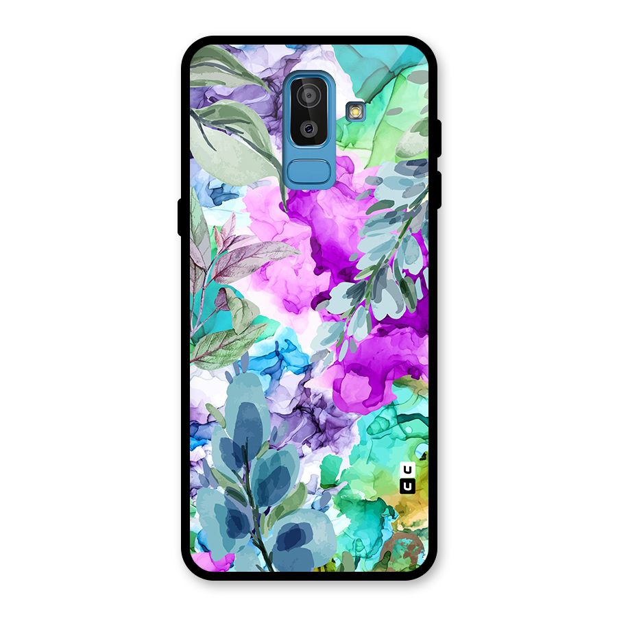 Decorative Florals Printed Glass Back Case for Galaxy J8