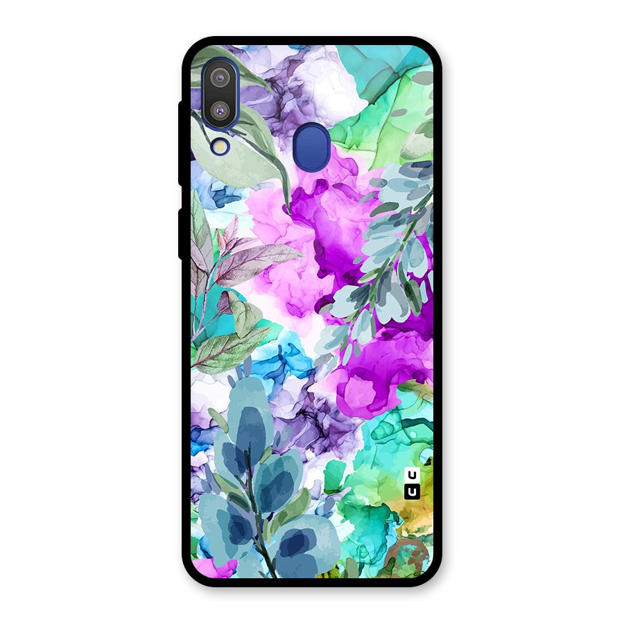 Decorative Florals Printed Glass Back Case for Galaxy M20