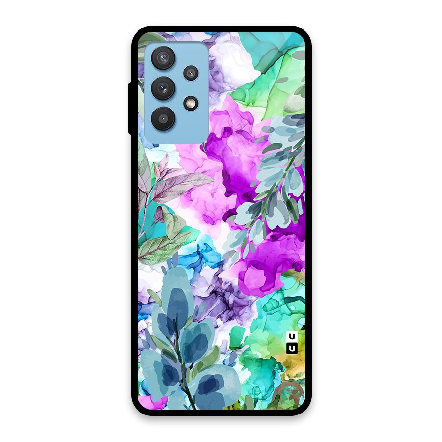 Decorative Florals Printed Glass Back Case for Galaxy M32 5G