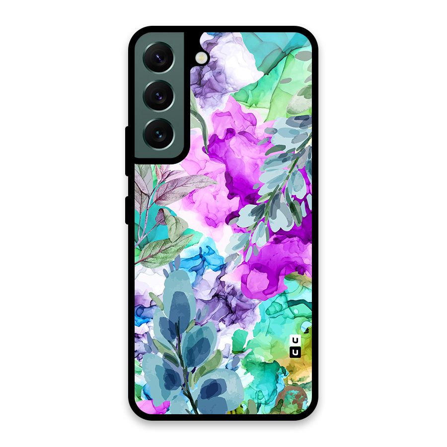 Decorative Florals Printed Glass Back Case for Galaxy S22 5G