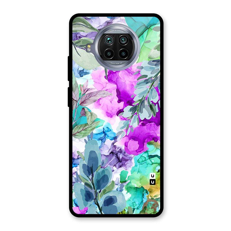 Decorative Florals Printed Glass Back Case for Mi 10i