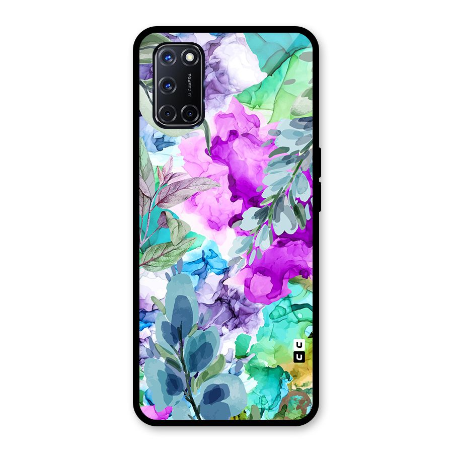 Decorative Florals Printed Glass Back Case for Oppo A52