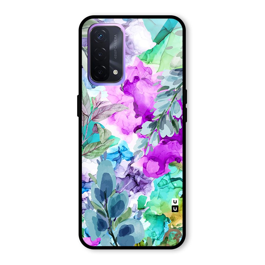 Decorative Florals Printed Glass Back Case for Oppo A74 5G