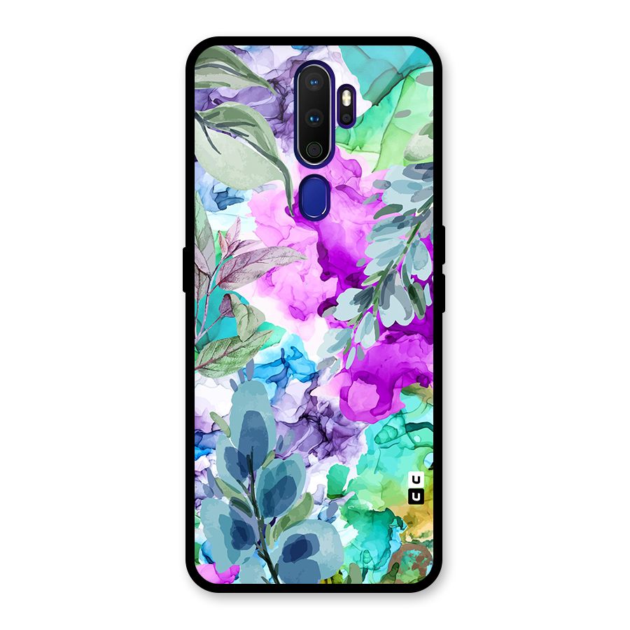 Decorative Florals Printed Glass Back Case for Oppo A9 (2020)