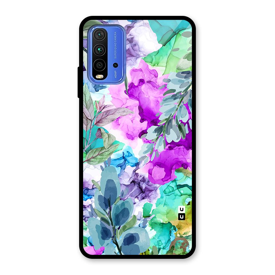 Decorative Florals Printed Glass Back Case for Redmi 9 Power