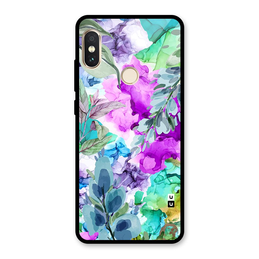 Decorative Florals Printed Glass Back Case for Redmi Note 5 Pro