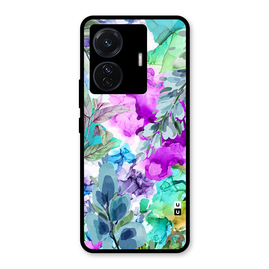Decorative Florals Printed Glass Back Case for Vivo T1 Pro