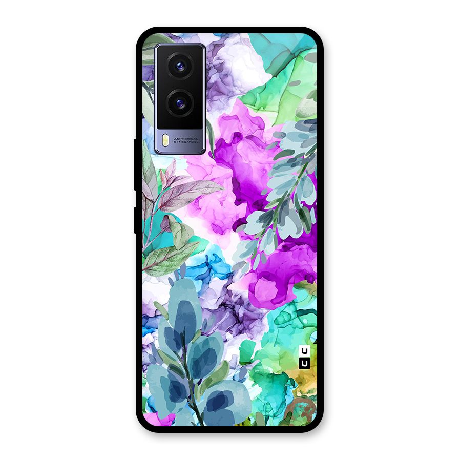 Decorative Florals Printed Glass Back Case for Vivo V21e 5G