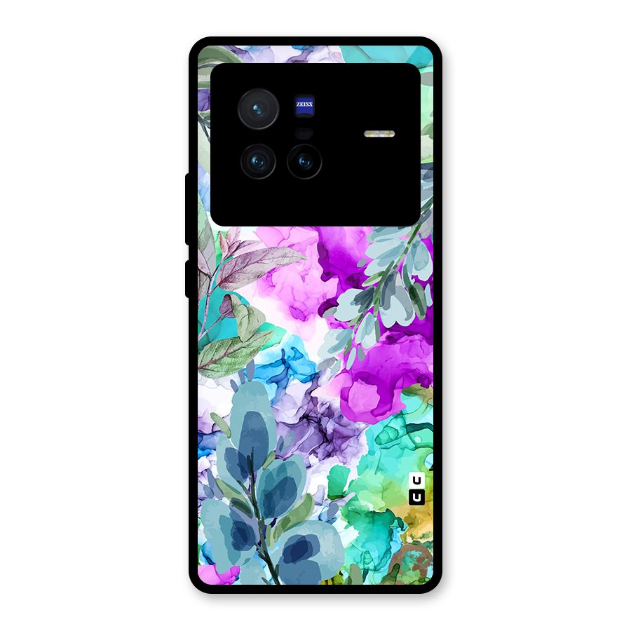 Decorative Florals Printed Glass Back Case for Vivo X80