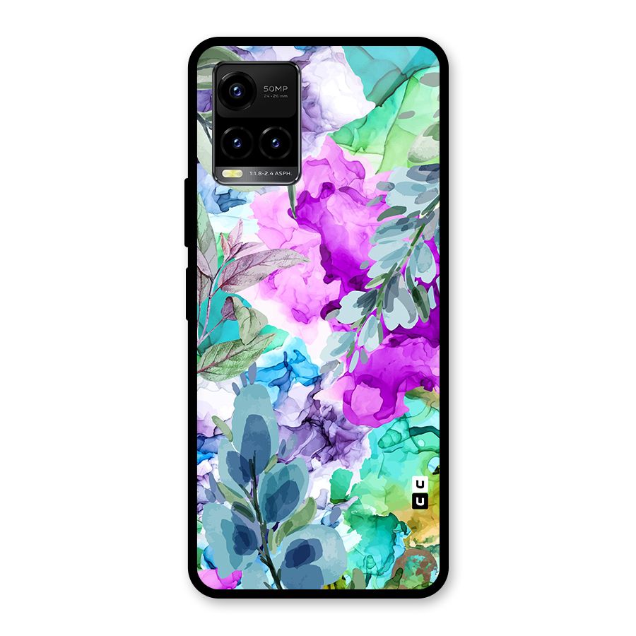 Decorative Florals Printed Glass Back Case for Vivo Y21 2021