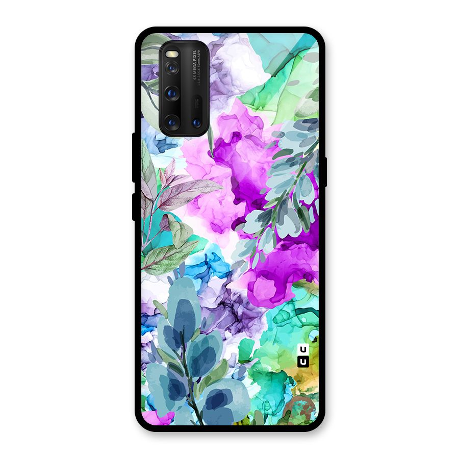 Decorative Florals Printed Glass Back Case for Vivo iQOO 3