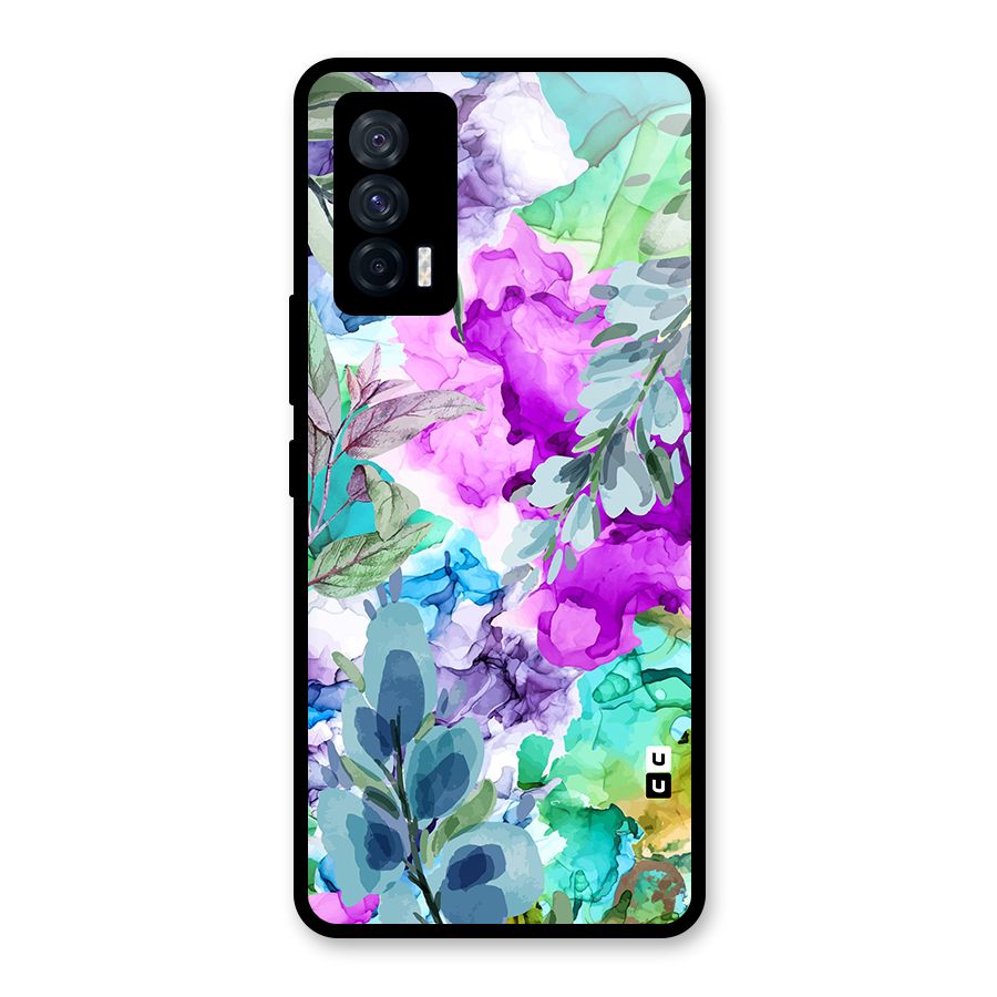 Decorative Florals Printed Glass Back Case for Vivo iQOO 7 5G