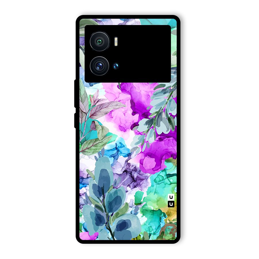 Decorative Florals Printed Glass Back Case for Vivo iQOO 9 Pro