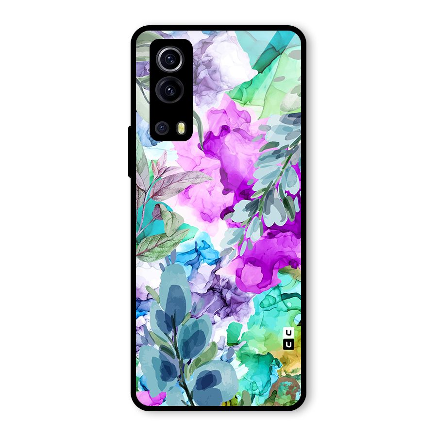 Decorative Florals Printed Glass Back Case for Vivo iQOO Z3