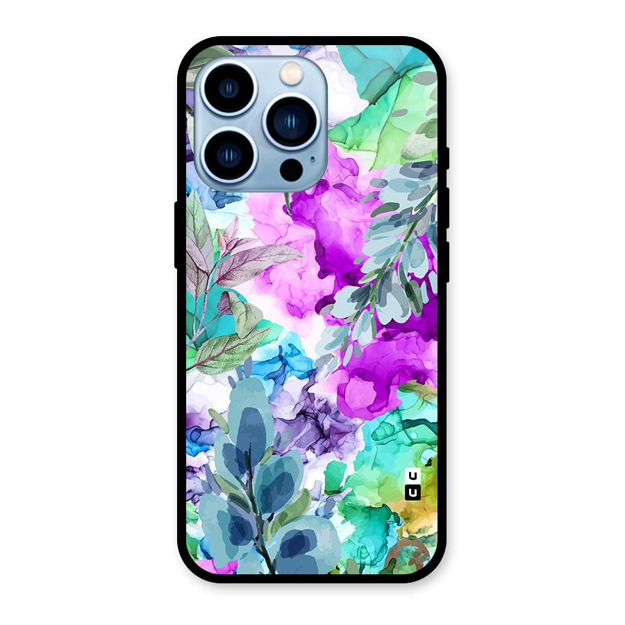Decorative Florals Printed Glass Back Case for iPhone 13 Pro