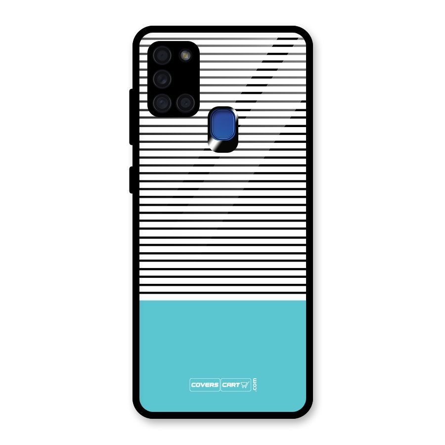 Deep Sky Blue Stripes Glass Back Case for Galaxy A21s