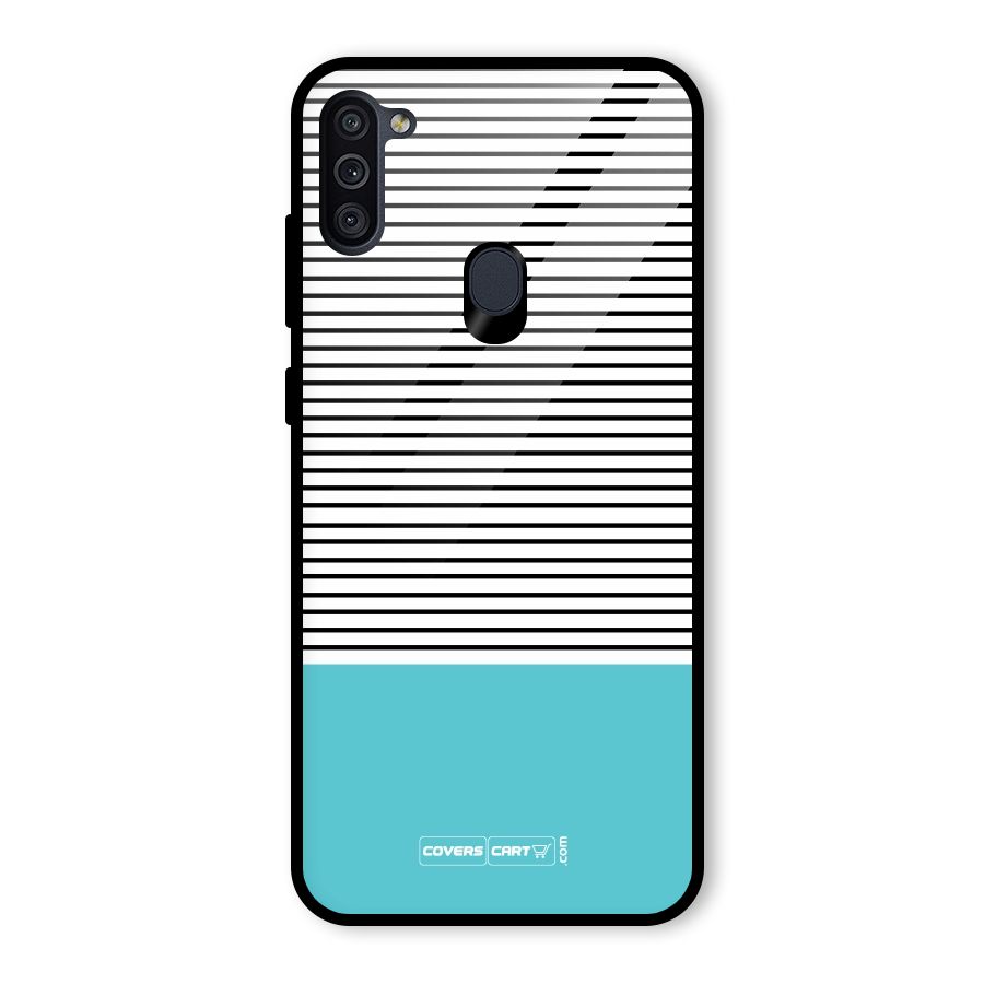 Deep Sky Blue Stripes Glass Back Case for Galaxy M11
