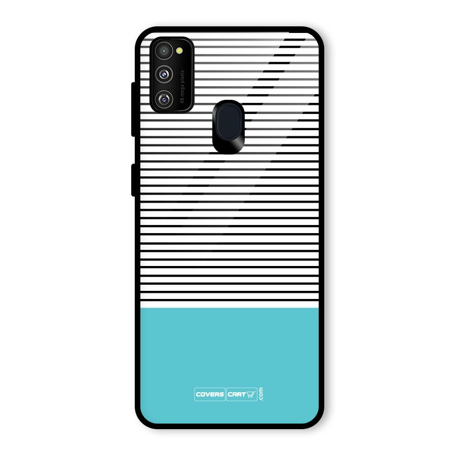 Deep Sky Blue Stripes Glass Back Case for Galaxy M21