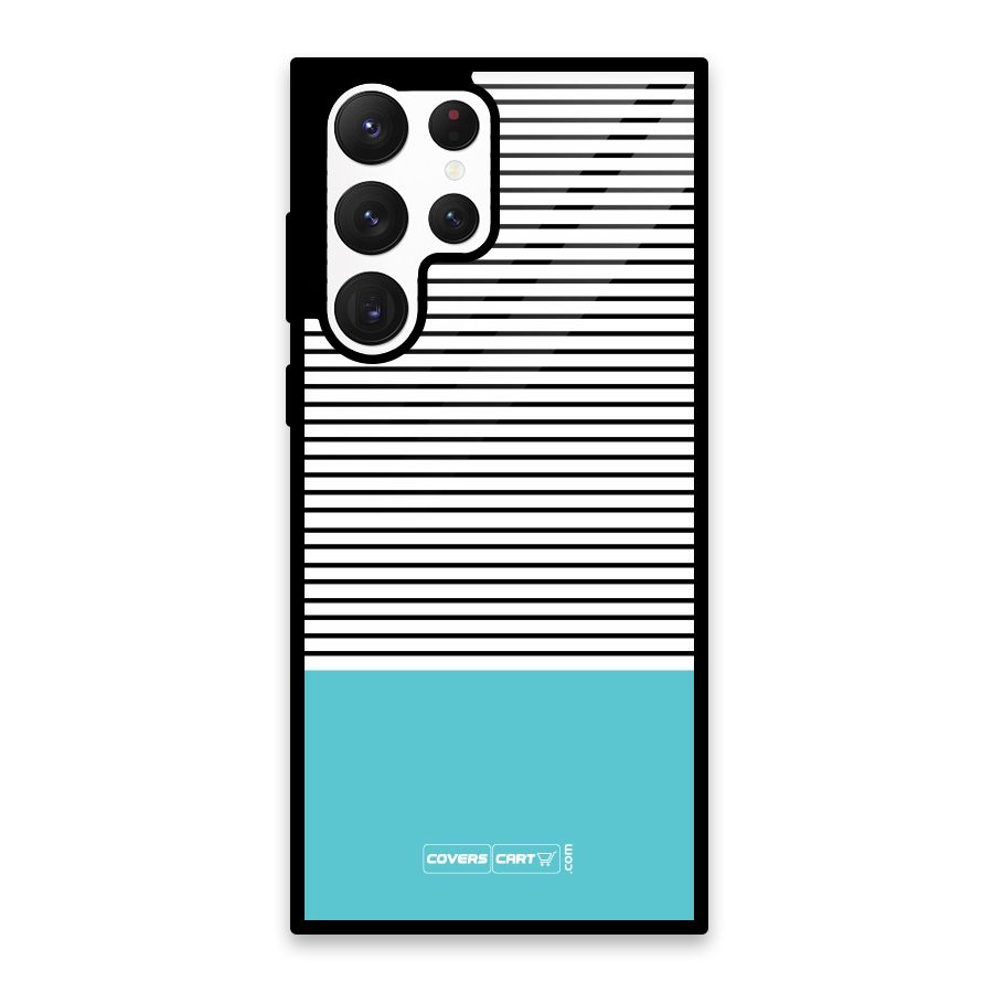 Deep Sky Blue Stripes Glass Back Case for Galaxy S22 Ultra 5G