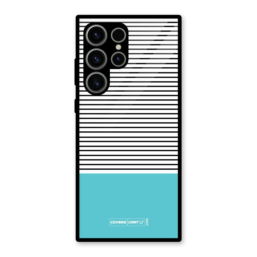 Deep Sky Blue Stripes Glass Back Case for Galaxy S23 Ultra