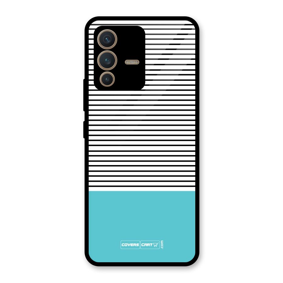 Deep Sky Blue Stripes Glass Back Case for Vivo V23 5G