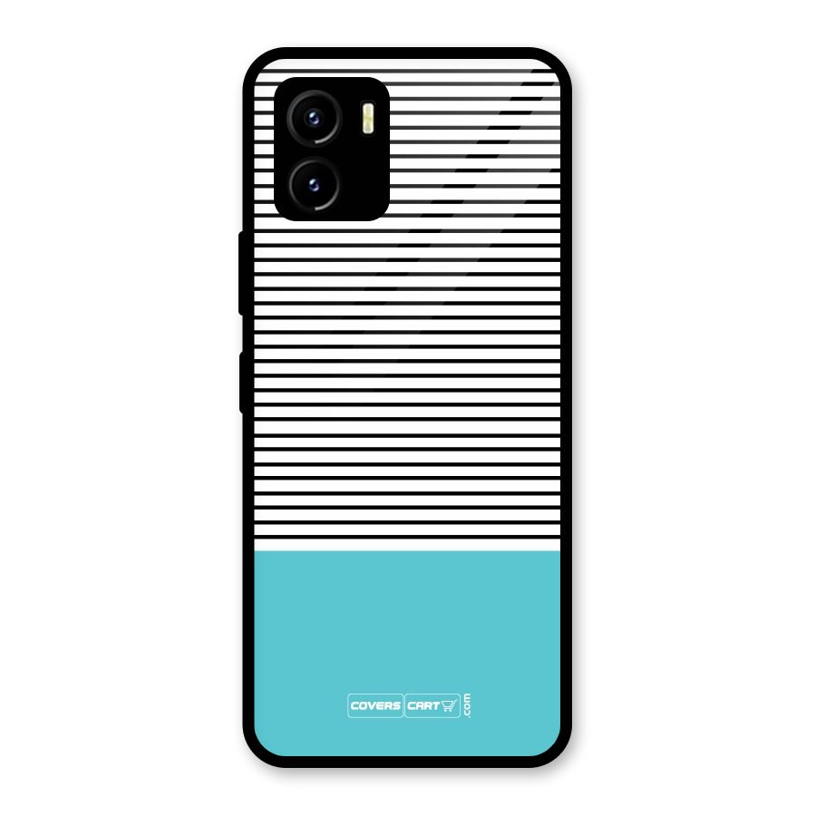 Deep Sky Blue Stripes Glass Back Case for Vivo Y15s