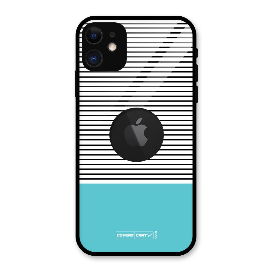 Deep Sky Blue Stripes Glass Back Case for iPhone 11 Logo Cut
