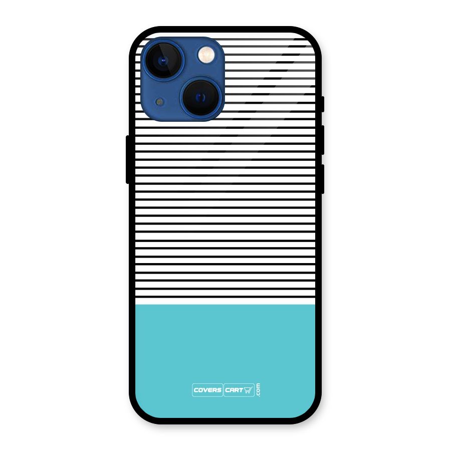 Deep Sky Blue Stripes Glass Back Case for iPhone 13 Mini