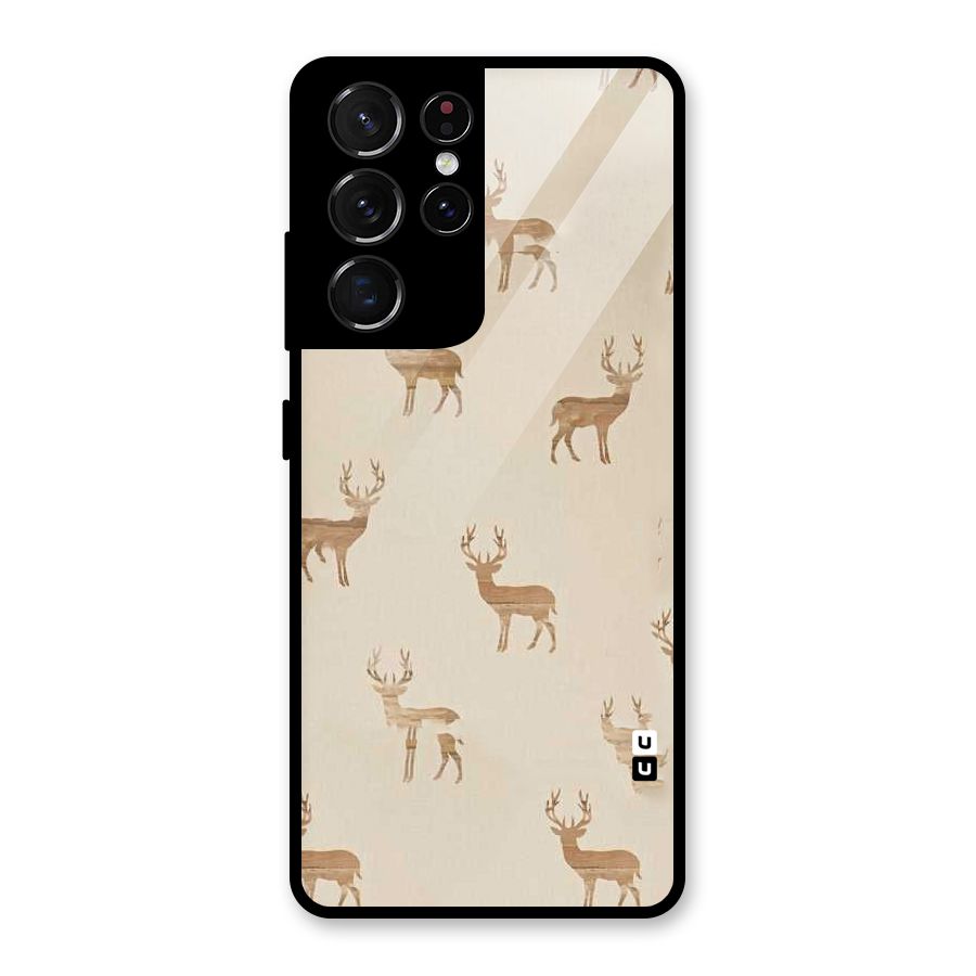 Deer Pattern Glass Back Case for Galaxy S21 Ultra 5G