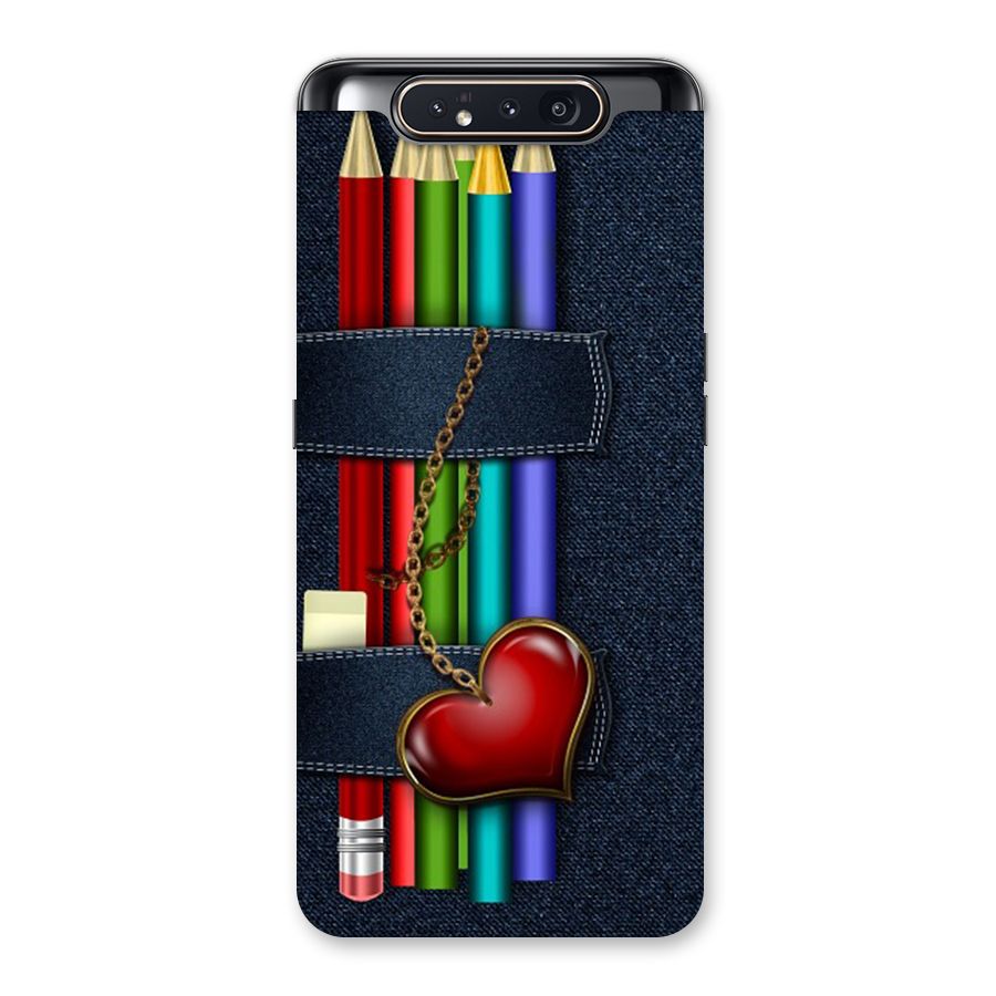 Denim Colorful Pencils Back Case for Galaxy A80