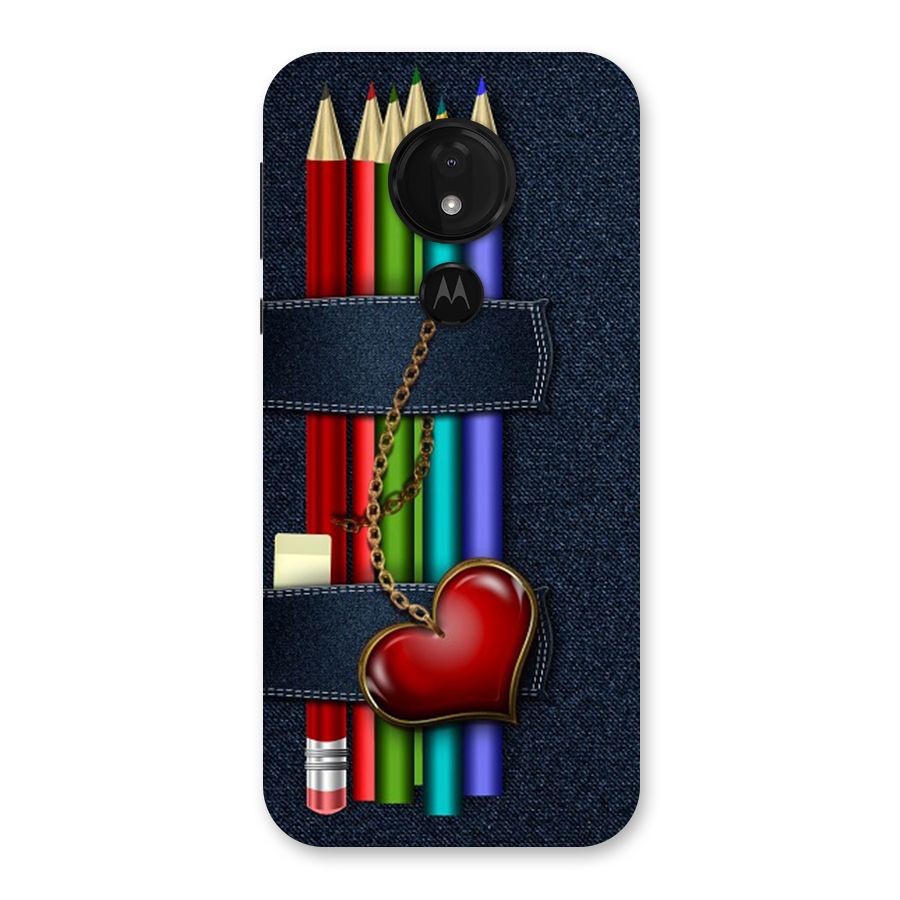 Denim Colorful Pencils Back Case for Moto G7 Power