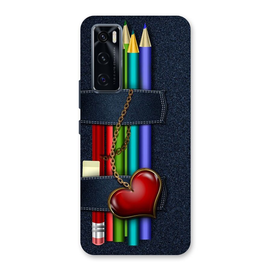 Denim Colorful Pencils Back Case for Vivo V20 SE