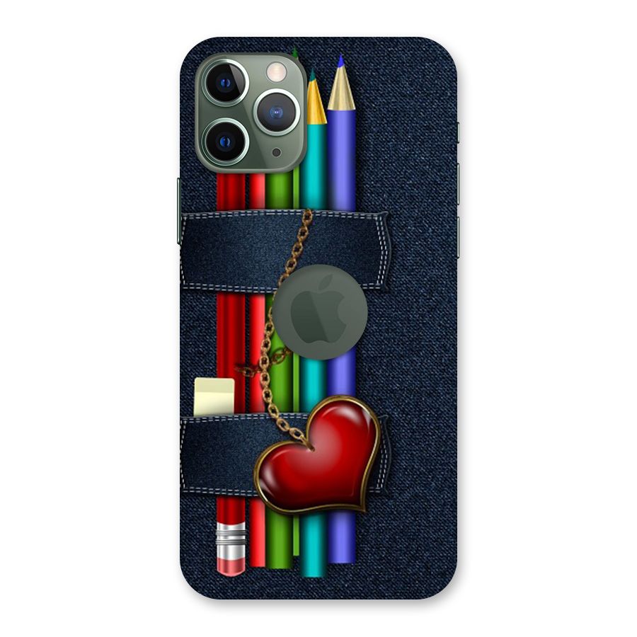 Denim Colorful Pencils Back Case for iPhone 11 Pro Logo  Cut