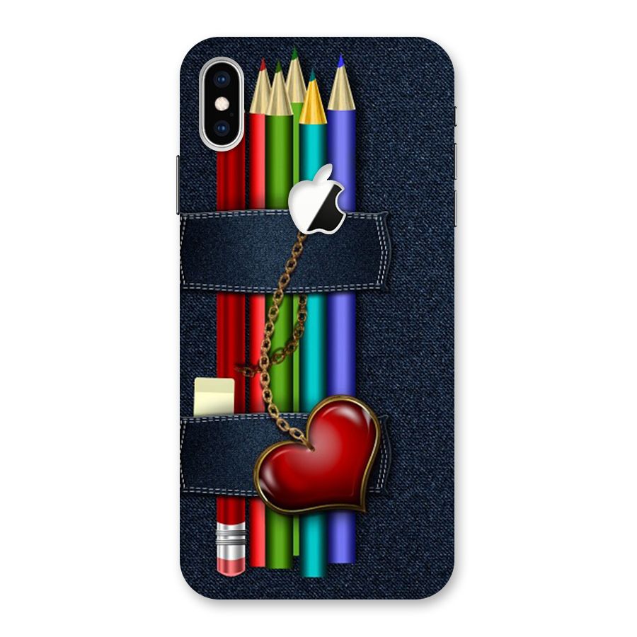 Denim Colorful Pencils Back Case for iPhone XS Max Apple Cut
