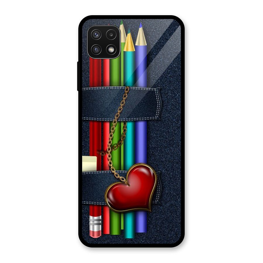 Denim Colorful Pencils Glass Back Case for Galaxy A22 5G