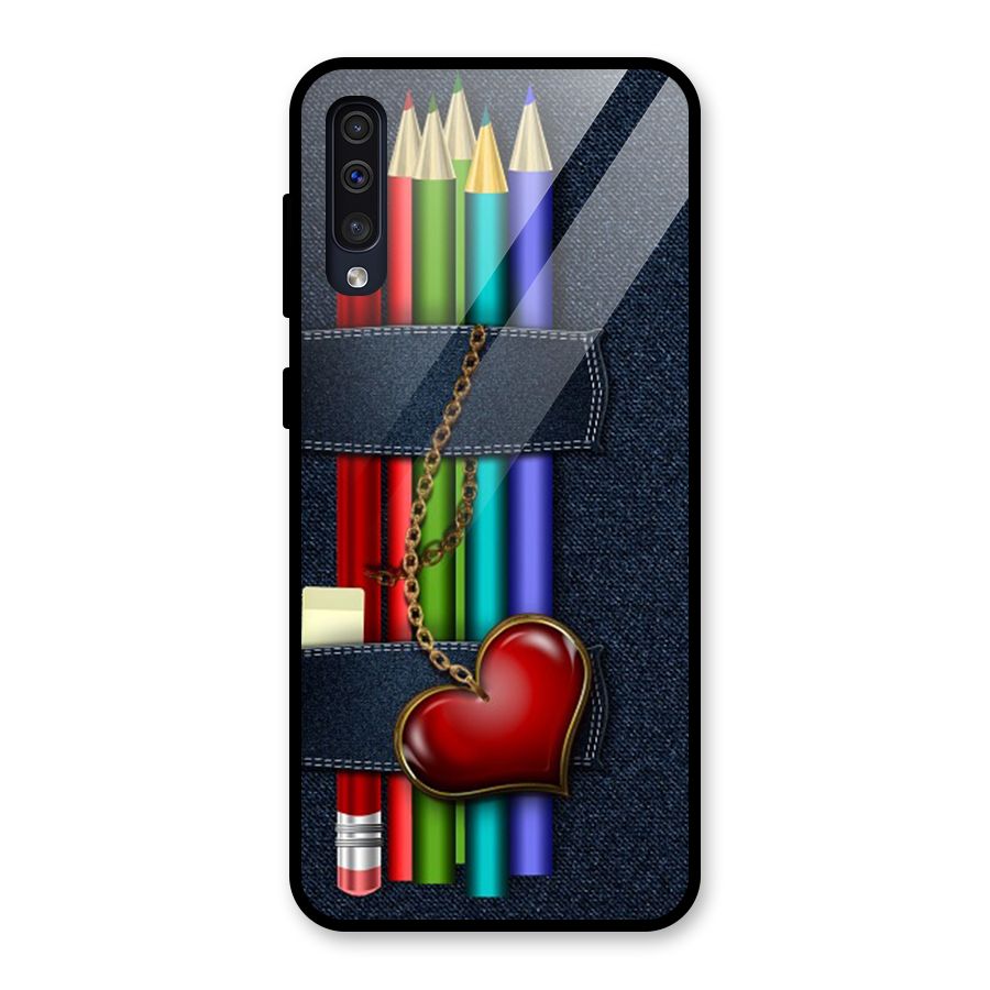 Denim Colorful Pencils Glass Back Case for Galaxy A30s