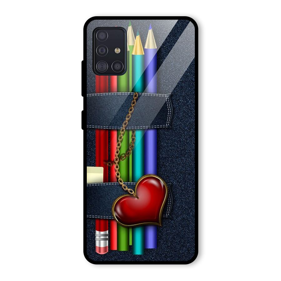 Denim Colorful Pencils Glass Back Case for Galaxy A51