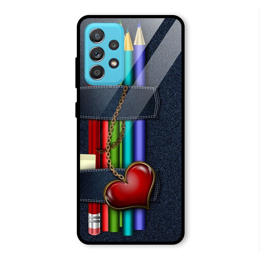 Denim Colorful Pencils Glass Back Case for Galaxy A52s 5G