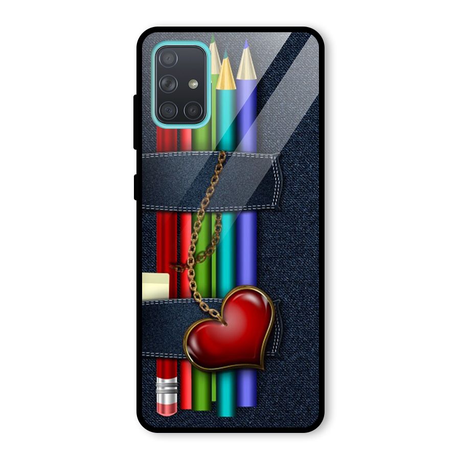 Denim Colorful Pencils Glass Back Case for Galaxy A71