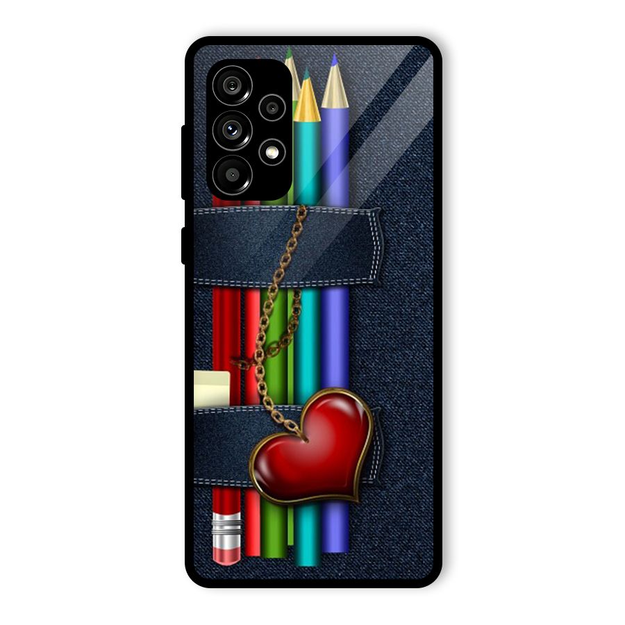 Denim Colorful Pencils Glass Back Case for Galaxy A73 5G