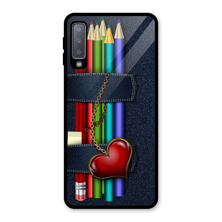 Denim Colorful Pencils Glass Back Case for Galaxy A7 (2018)